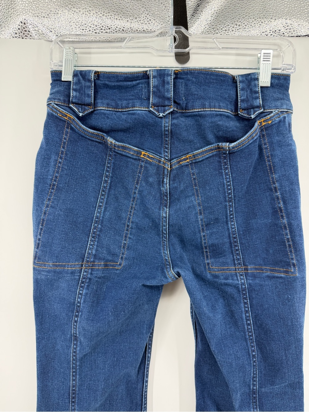 FP Layla Boho Y2K Whimsical Steampunk Rocker Dark Blue Flare Jeans Sz28 - Picture 6 of 10